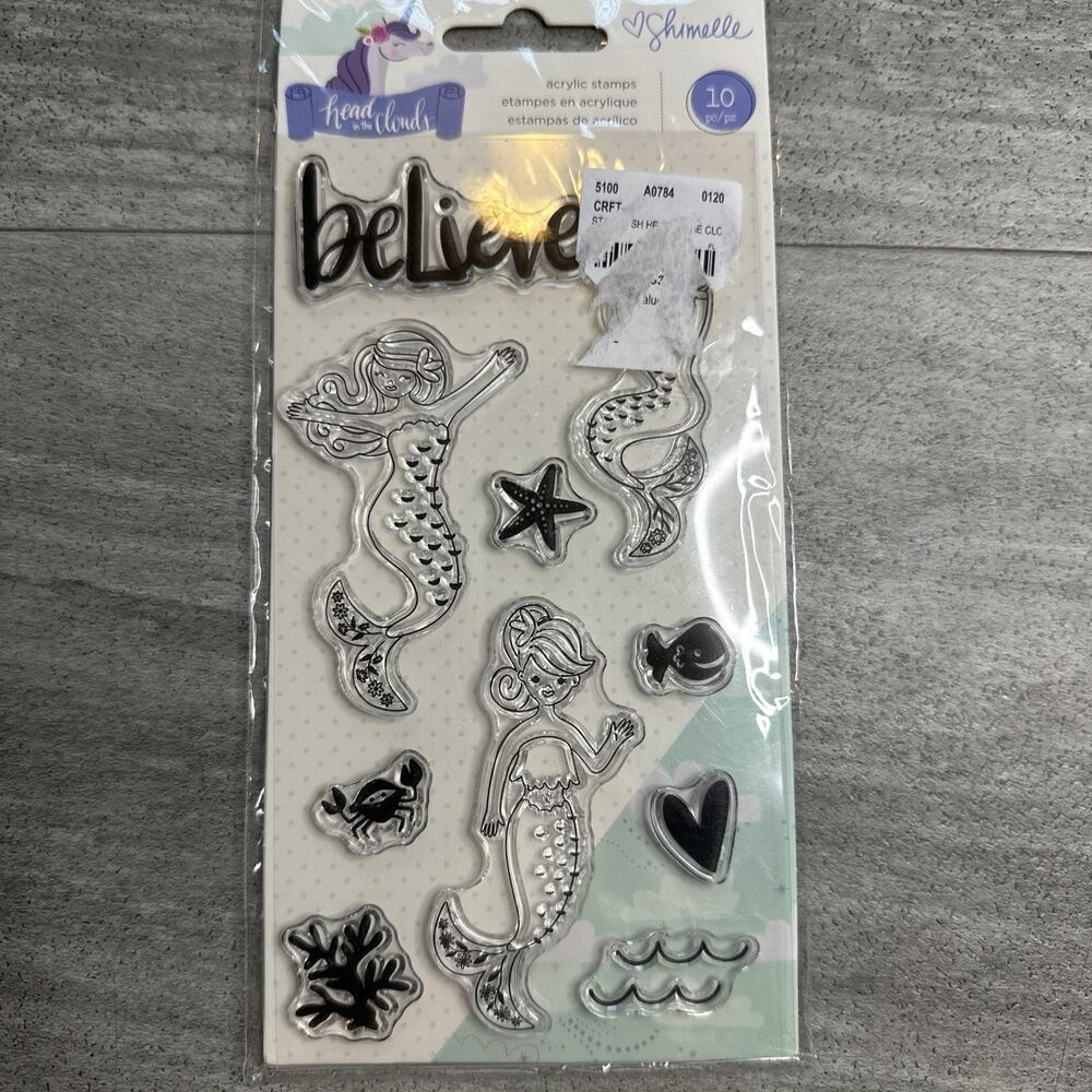 Shimelle Mermaids Believe Clear Acrylic Stamp Set Head in the Clouds, 10 Pc Set